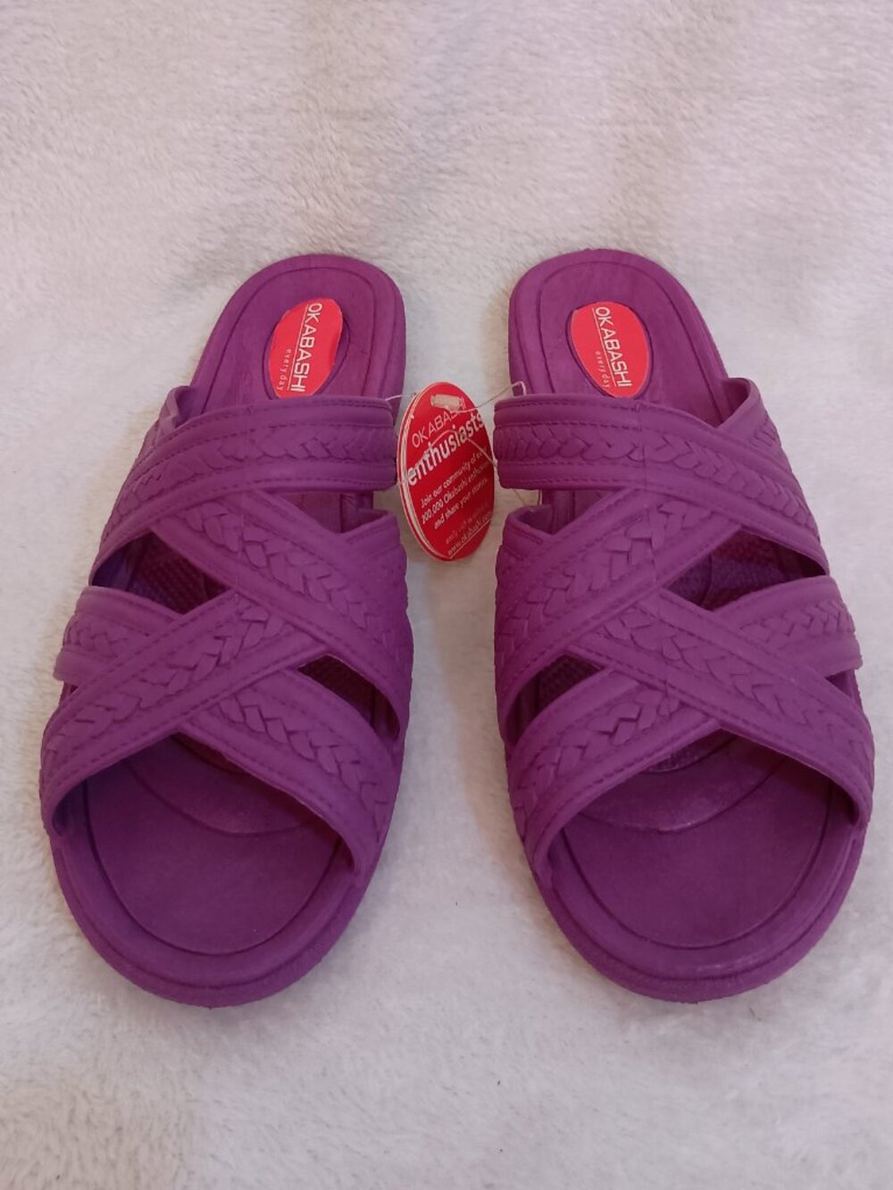 NWT Okabashi Cross Strap Women's Sandals Sz ML(8.5-9.5) Purple Slide Slip-On